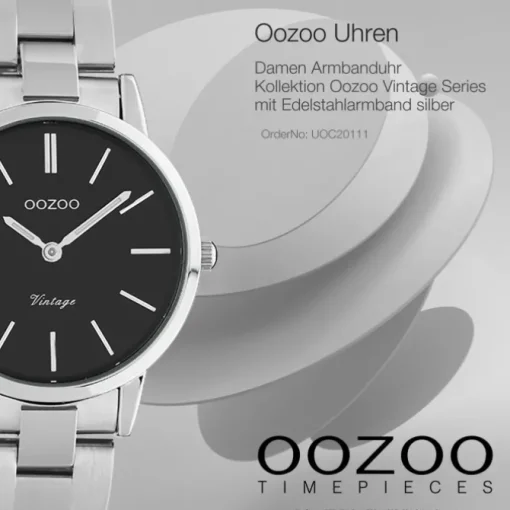 Oozoo Damen Armbanduhr Ultra Slim Edelstahl silber schwarz UOC20111