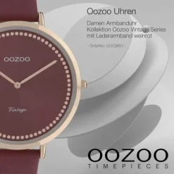 Oozoo Damen Armbanduhr Ultra Slim C9851 Analog Leder weinrot UOC9851