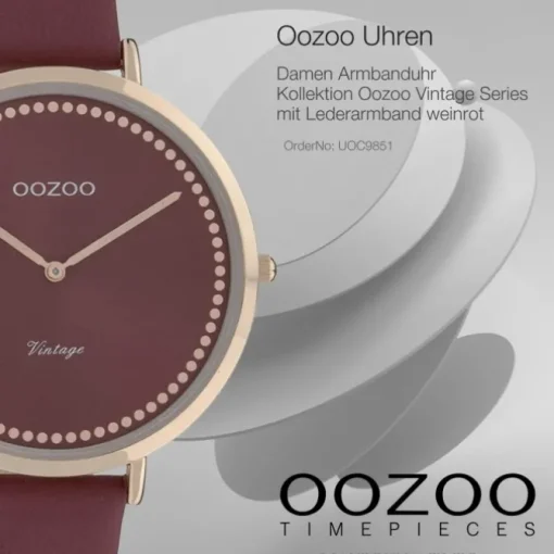 Oozoo Damen Armbanduhr Ultra Slim C9851 Analog Leder weinrot UOC9851