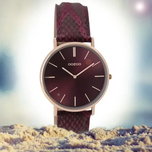 Oozoo Damen Armbanduhr Ultra Slim C9305 Analog Leder lila UOC9305