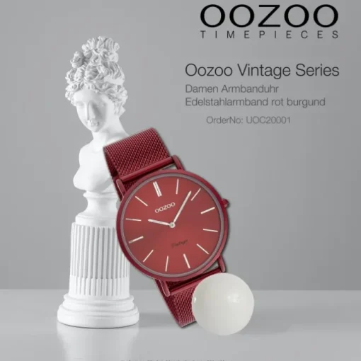 Oozoo Damen Armbanduhr Ultra Slim Quarzwerk Edelstahl burgund UOC20001