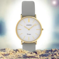 Oozoo Damen Armbanduhr Ultra Slim C20087 Analog Leder grau UOC20087