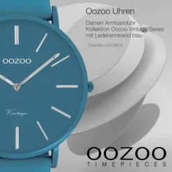 Oozoo Damen Armbanduhr Ultra Slim C9878 Analog Leder blau UOC9878