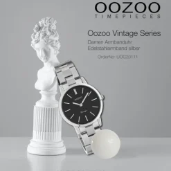 Oozoo Damen Armbanduhr Ultra Slim Edelstahl silber schwarz UOC20111