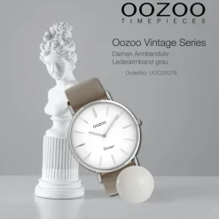 Oozoo Damen Armbanduhr Ultra Slim Leder grau, taupe UOC20076