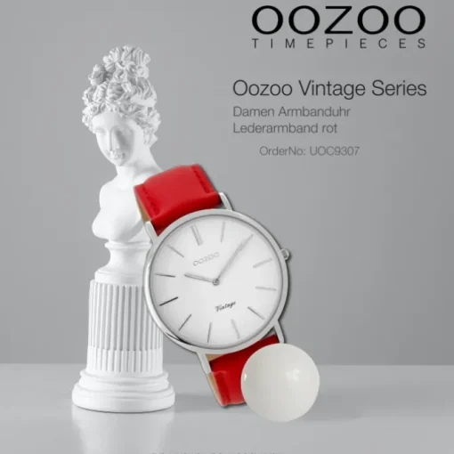 Oozoo Damen Armbanduhr Ultra Slim Lederarmband rot UOC9307