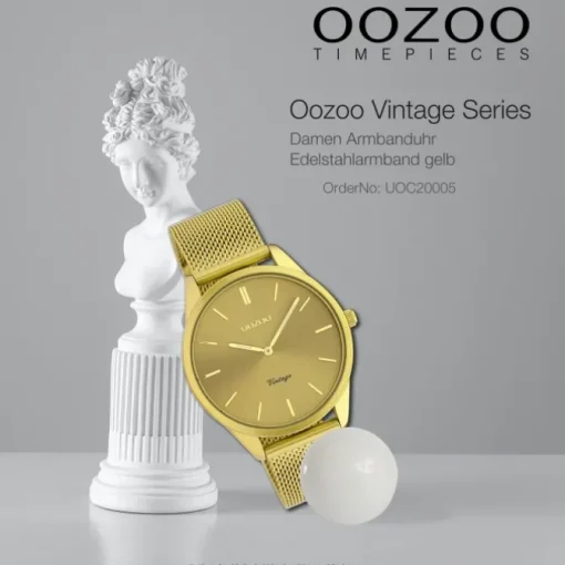 Oozoo Damen Armbanduhr Ultra Slim Quarzwerk Edelstahl mustard UOC20005