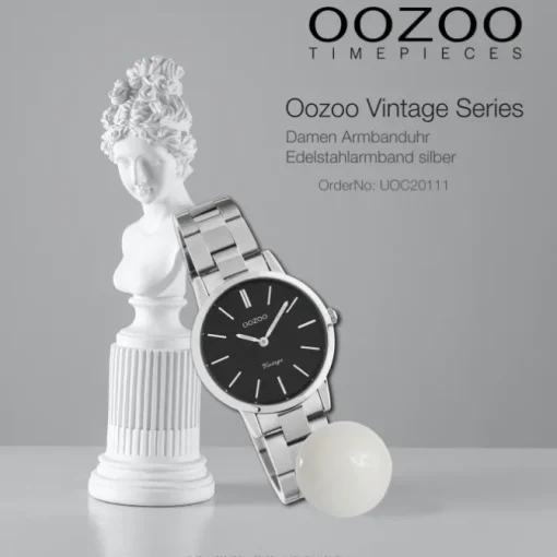 Oozoo Damen Armbanduhr Ultra Slim Edelstahl silber schwarz UOC20111