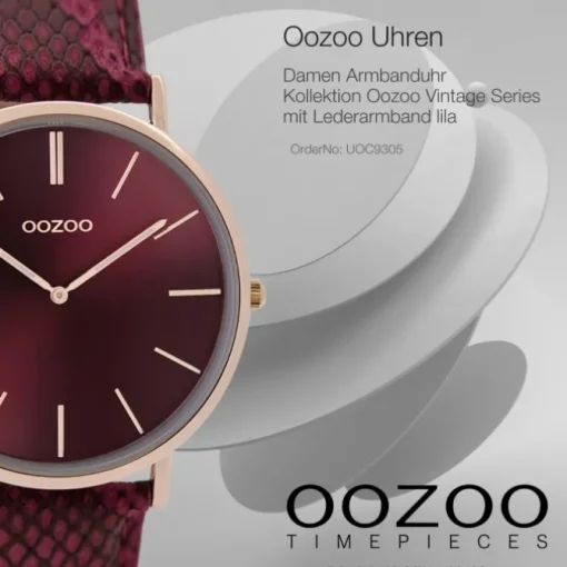 Oozoo Damen Armbanduhr Ultra Slim C9305 Analog Leder lila UOC9305