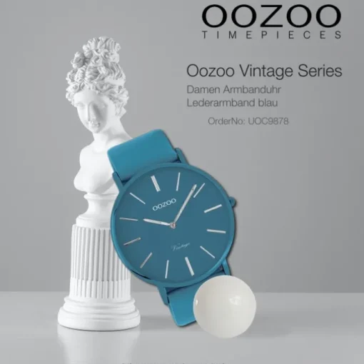 Oozoo Damen Armbanduhr Ultra Slim C9878 Analog Leder blau UOC9878