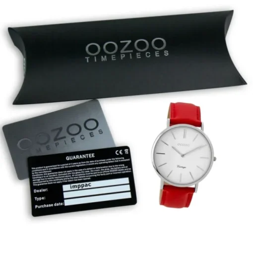 Oozoo Damen Armbanduhr Ultra Slim Lederarmband rot UOC9307