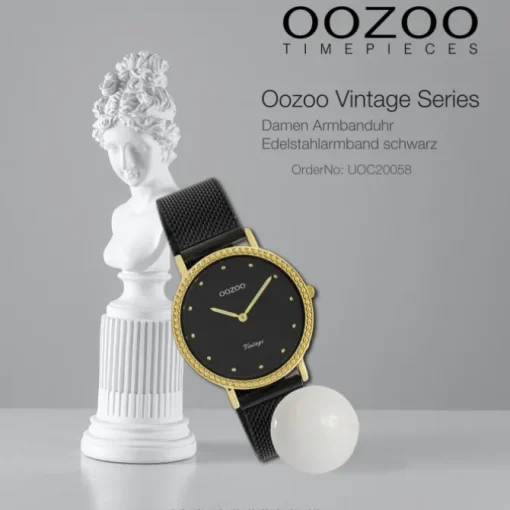 Oozoo Damen Armbanduhr Ultra Slim C20058 Analog Edelstahl schwarz UOC20058