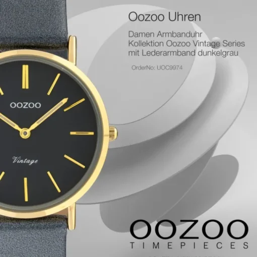 Oozoo Damen Armbanduhr Ultra Slim C9974 Quarzwerk Leder dunkelgrau UOC9974