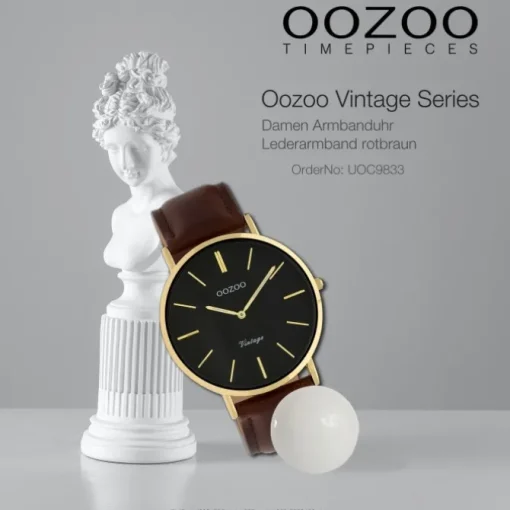 Oozoo Damen Armbanduhr Ultra Slim C9833 Analog Leder rotbraun UOC9833
