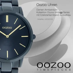 Oozoo Damen Armbanduhr Ultra Slim C20105 Analog Edelstahl dunkelblau UOC20105