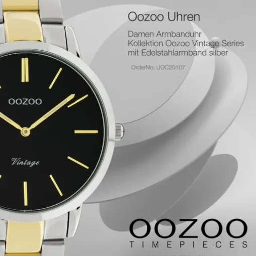 Oozoo Damen Armbanduhr Ultra Slim C20107 Analog Edelstahl silber gold UOC20107