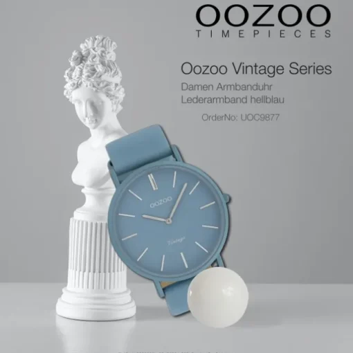 Oozoo Damen Armbanduhr Ultra Slim C9877 Quarzwerk Leder hellblau UOC9877