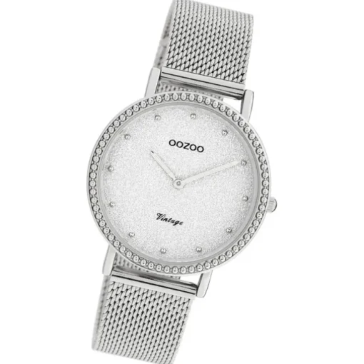 Oozoo Damen Armbanduhr Vintage Analog Edelstahl silber UOC20051