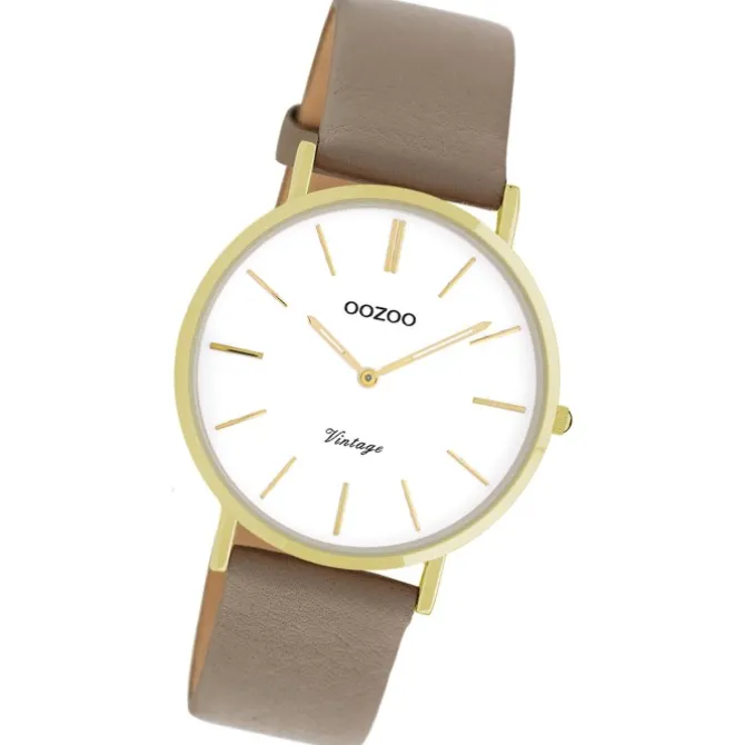 Oozoo Damen Armbanduhr Vintage Series Analog Leder taupe braun UOC20018