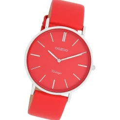 Oozoo Damen Armbanduhr Vintage Analog Leder orange rot UOC20324