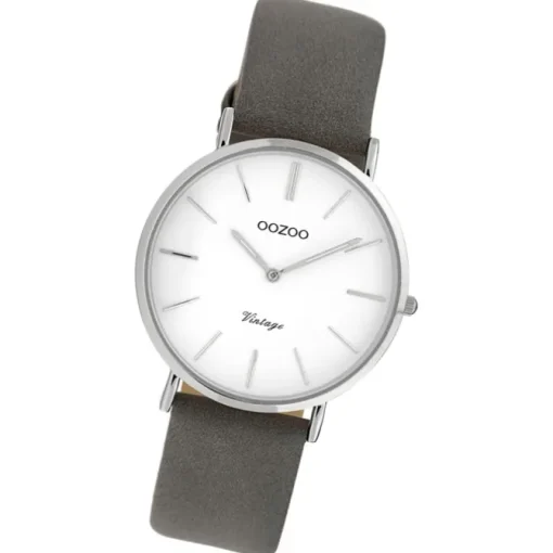 Oozoo Damen Armbanduhr Vintage Analog Leder grau UOC20084