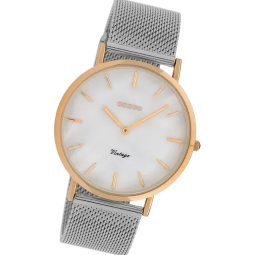 Oozoo Damen Armbanduhr Vintage Series Analog Metall silber UOC20068