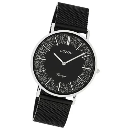 Oozoo Damen Armbanduhr Vintage C20140 Analog Edelstahl schwarz UOC20140