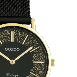 Oozoo Damen Armbanduhr Vintage Series Analog Metall Mesh schwarz UOC20189