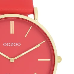 Oozoo Damen Armbanduhr Vintage Analog Leder orange rot UOC20325