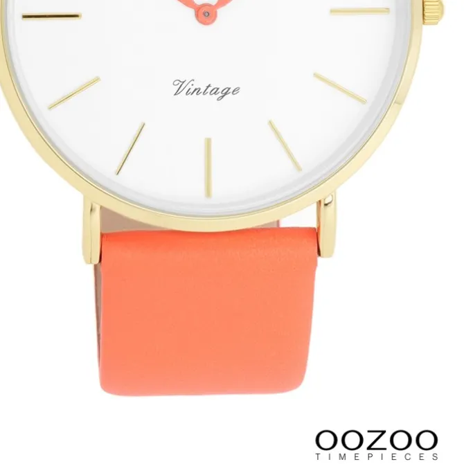 Oozoo Damen Armbanduhr Vintage Analog Leder orange UOC20318