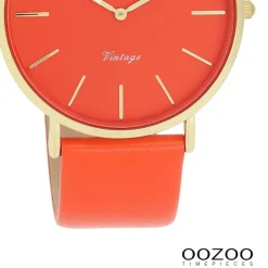 Oozoo Damen Armbanduhr Vintage Analog Leder rot orange UOC20321