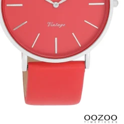 Oozoo Damen Armbanduhr Vintage Analog Leder orange rot UOC20324