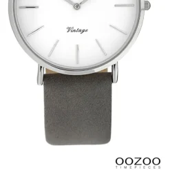 Oozoo Damen Armbanduhr Vintage Analog Leder grau UOC20084