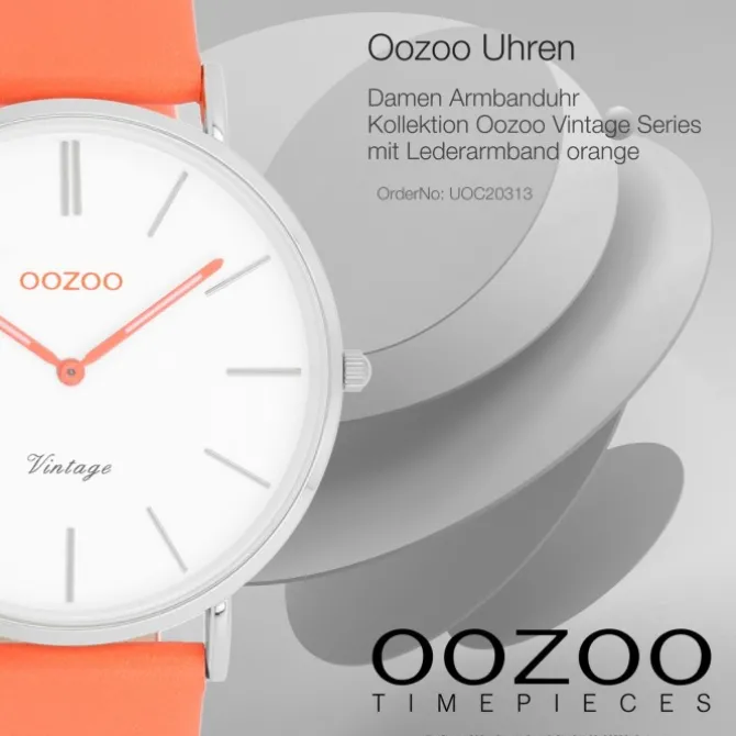 Oozoo Damen Armbanduhr Vintage Analog Leder orange UOC20313