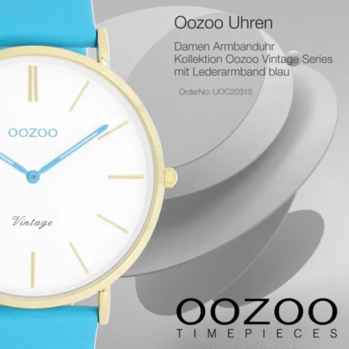 Oozoo Damen Armbanduhr Vintage Analog Leder blau UOC20315