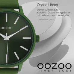 Oozoo Damen Armbanduhr Vintage Analog Leder dunkelgrün UOC10873