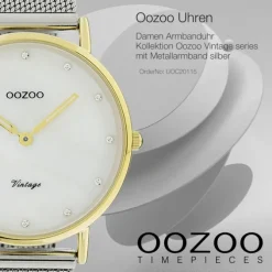 Oozoo Damen Armbanduhr Vintage Series Analog Metall silber UOC20115