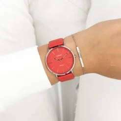 Oozoo Damen Armbanduhr Vintage Analog Leder orange rot UOC20324