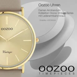 Oozoo Damen Armbanduhr Vintage Series Analog Leder braun grau UOC20334
