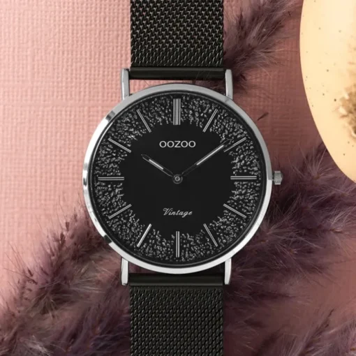 Oozoo Damen Armbanduhr Vintage C20140 Analog Edelstahl schwarz UOC20140