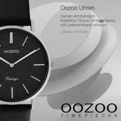 Oozoo Damen Armbanduhr Vintage Series C20208 Analog Leder schwarz UOC20208