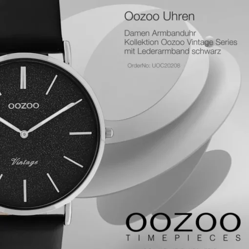 Oozoo Damen Armbanduhr Vintage Series C20208 Analog Leder schwarz UOC20208
