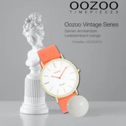 Oozoo Damen Armbanduhr Vintage Analog Leder orange UOC20318