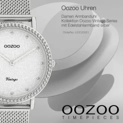 Oozoo Damen Armbanduhr Vintage Analog Edelstahl silber UOC20051