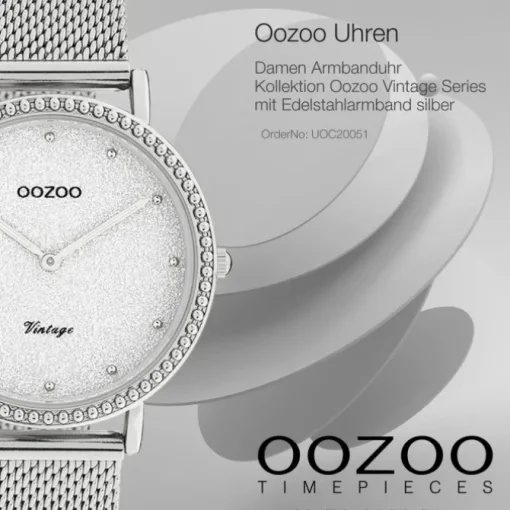 Oozoo Damen Armbanduhr Vintage Analog Edelstahl silber UOC20051
