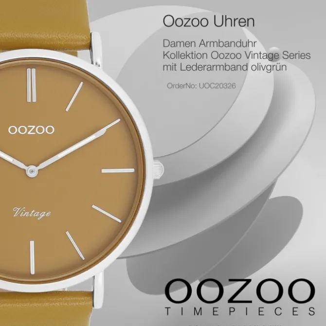 Oozoo Damen Armbanduhr Vintage Analog Leder olivgrün UOC20326