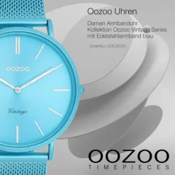 Oozoo Damen Armbanduhr Vintage Analog Edelstahl blau UOC20331