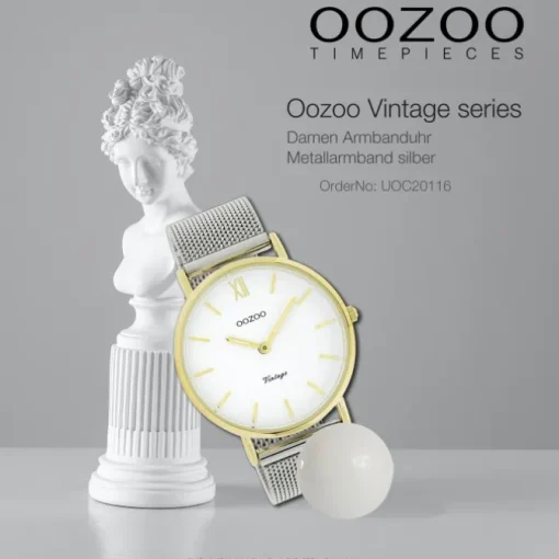 Oozoo Damen Armbanduhr Vintage Series Analog Metall silber UOC20116