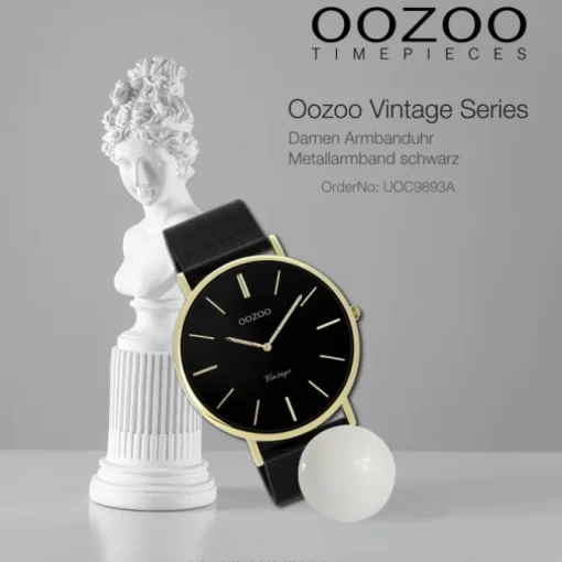 Oozoo Damen Armbanduhr Vintage Series Analog Metall schwarz UOC9893A