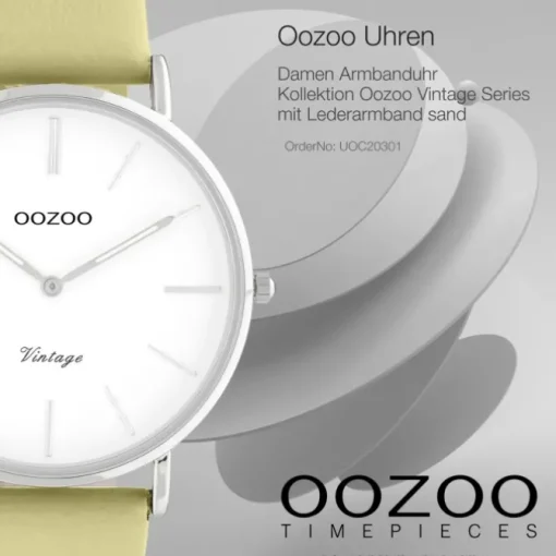 Oozoo Damen Armbanduhr Vintage Series C20301 Analog Leder sand gelbgrün UOC20301